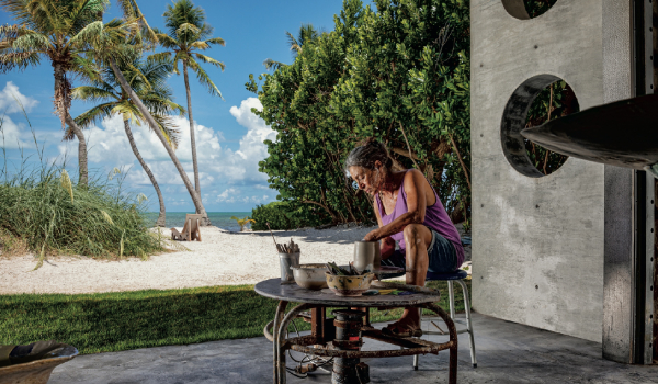 Proud artist working outside in the Florida Keys