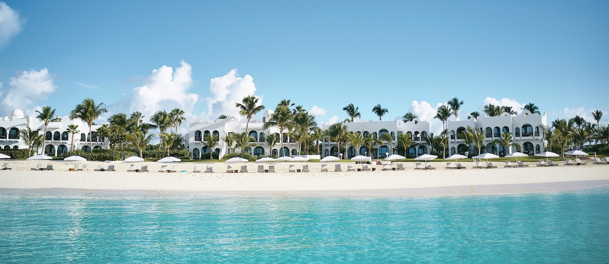 Panoramic view of whitewashed oceanfront villas