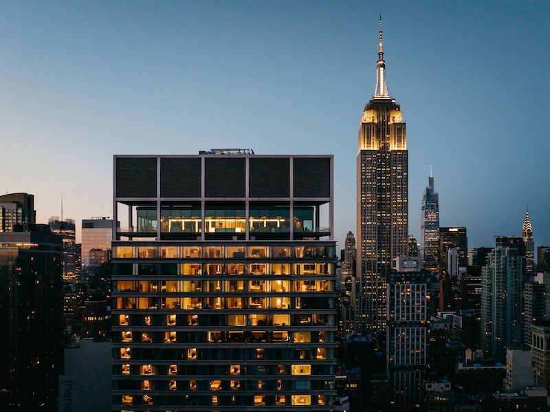 Modern city hotel with floor to ceiling windows