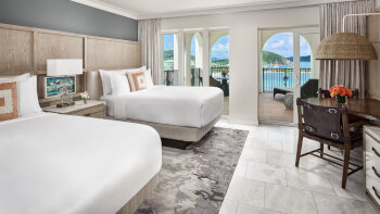 Club Oceanfront Double, Club lounge access, Guest room, 2 Queen, Oceanfront, Balcony, at The Ritz-Carlton, St. Thomas