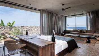 Sapphire Pavilion, Guest room, 1 King, Sofa bed, Sea view, Balcony, Private pool, at Domes Zeen Chania