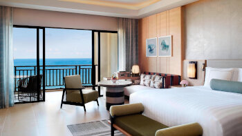 Premier Ocean View Room, Guest room, 1 King, Ocean facing view, Balcony, at The Ritz-Carlton Sanya, Yalong Bay