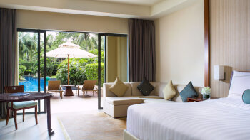 Poolside King Room, Guest room, 1 King, Courtyard view, Pool access, Balcony, at The Ritz-Carlton Sanya, Yalong Bay