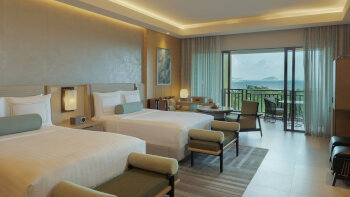 Premier Ocean View Room, Guest room, 2 Double, Ocean facing view, Balcony, at The Ritz-Carlton Sanya, Yalong Bay