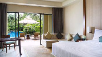 Poolside Double Room, Guest room, 2 Double, Courtyard view, Pool access, Balcony, at The Ritz-Carlton Sanya, Yalong Bay