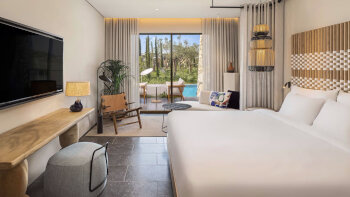 Fabulous Infinity Swim up, Guest room, 1 King, Garden view, Pool, Terrace, at W Costa Navarino