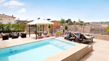 Tritone Suite, Presidential Suite, 1 King, Piazza Barberini view, Skyline view, Terrace, at Hotel Sina Bernini Bristol