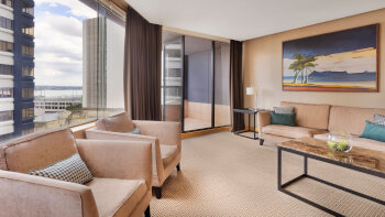 JW Marriott, Suite, 1 King, Sky Tower view, Balcony, Fireplace, at JW Marriott Auckland