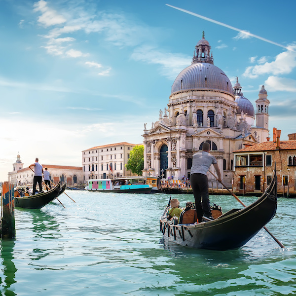 Gondolas and Basilica in Venice